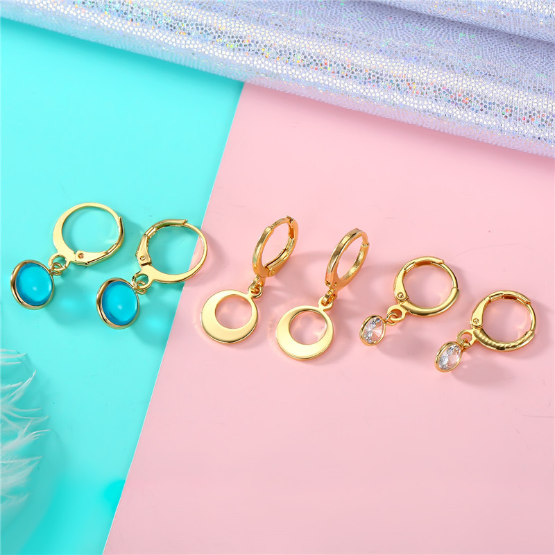 New Fashion Zircon Earrings Round Crystal Earrings Mini Retro Zircon Ring Earringspicture8