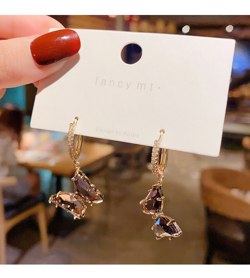 Fashion Purple Crystal Butterfly Gold Plated Copper Earrings Female Wholesale display picture 1