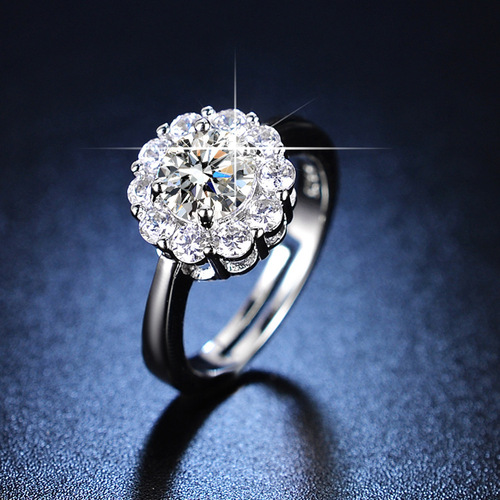 Cross-border Kuaishou Xiaohongshu internet celebrity live broadcast simulated moissanite ring women's one carat six-claw wedding ring manufacturer wholesale