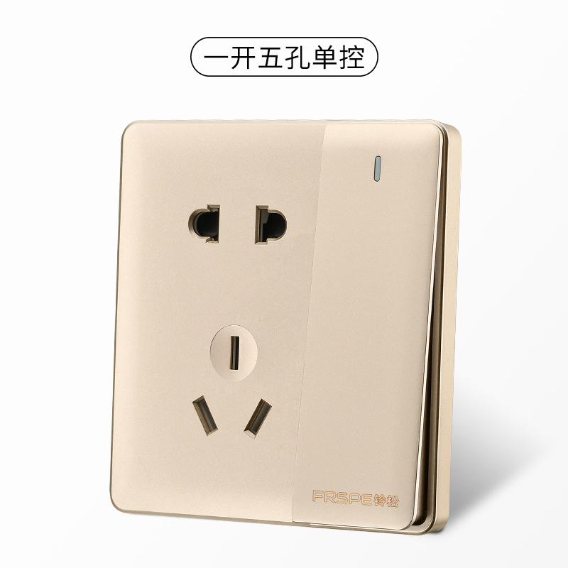 Panel de interruptores Bellson Osaka dorado tipo 86, interruptor de arco, enchufe de cinco orificios, placa de plástico ignífuga, fabricante, venta al por mayor