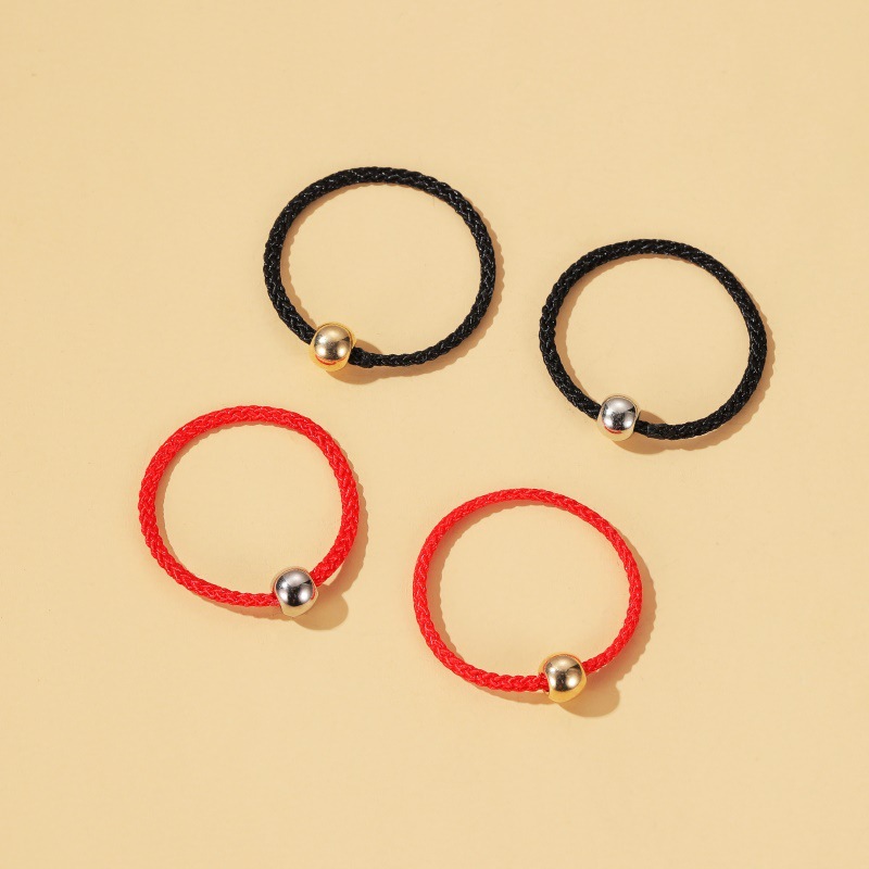 Hot Sale Transfer Bead Ring Natal Year Simple Men And Women Stretch Hand-woven Gold Beads Red Rope Ring Wholesale display picture 3