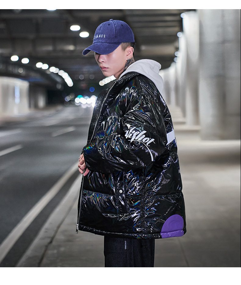 Men's Clothing Men's new thickened winter youth zipper warm white duck Silk cotton open print black casual Silk cotton jacket men's Silk cotton_voghion.com