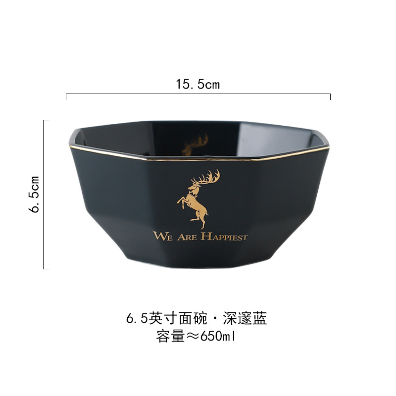 Nórdico simple moderno personalizado hogar ensalada de frutas tazón de fideos instantáneos tazón de sopa grande cerámica de doble oreja ramen Bucket Bowl