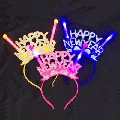 Happy New Year happynewyear Flash Head hoop Christmas New Year&#39;s Eve Stall Night market Best Sellers Luminous hair bands