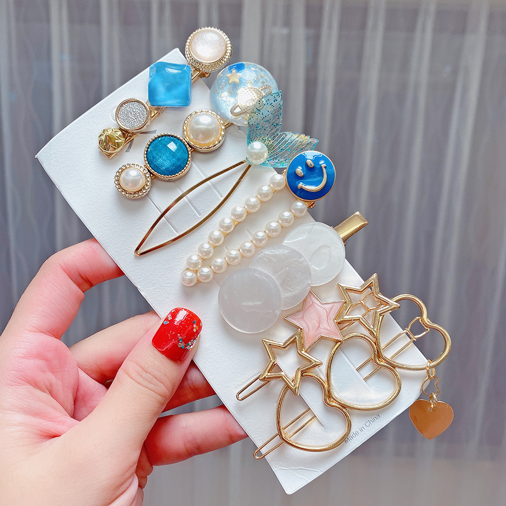 Metal Pearl Decor 8-piece Barrettes Hair Clip Set display picture 21