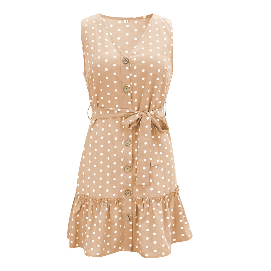  new V-neck polka dot casual tie sleeveless dress NSAL2132