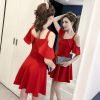 A-line collar low chest hollow Off Shoulder Waist A-line umbrella swing skirt suspender dress