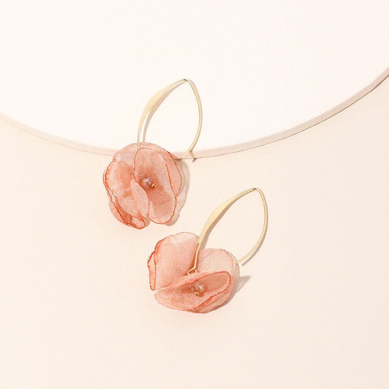 4g Weight Earrings Classification Housewarming, Anniversary, Business, Wedding, Travel, Birthday, Festival Occasion Alloy Material Flower Pattern Women'S Gender Sweet Style Rose Red, White, Beige, Pink, Red, Green, Blue, Yellow, Black Color Korean Summer New Lace Mesh Flower Earrings Color Petal Earrings Wholesale Nihaojewelry 18