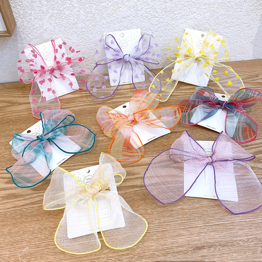 Korean  Children's Stripes Contrast Color Big Bow Hairpin Female Baby Shiny Love Bow Tie Hairpin  Side Clip display picture 1