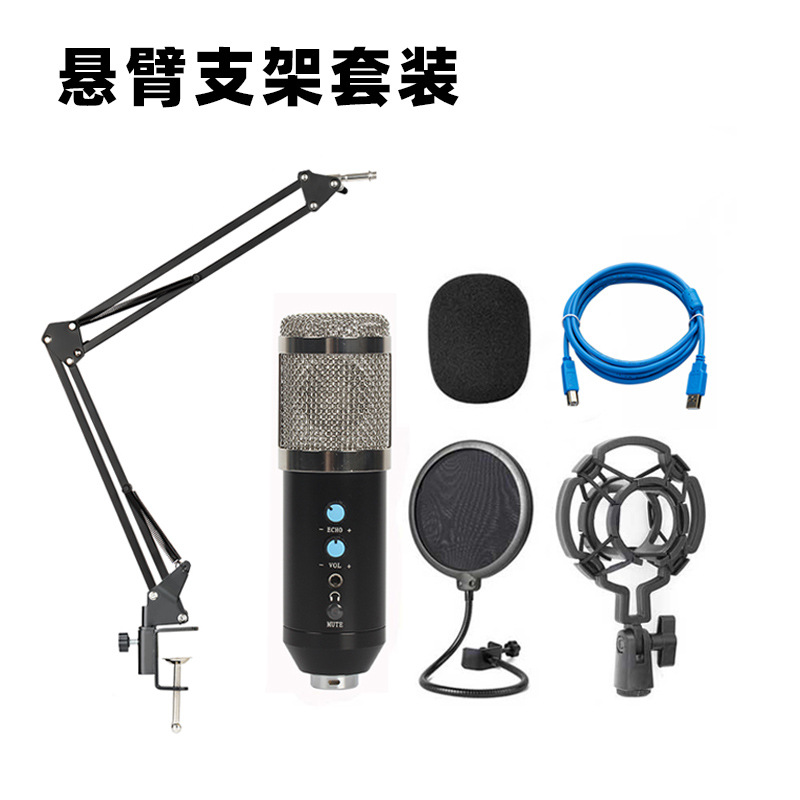 858电容麦克风 跨境专供录音电脑USB支架大振膜话筒直播设备套装