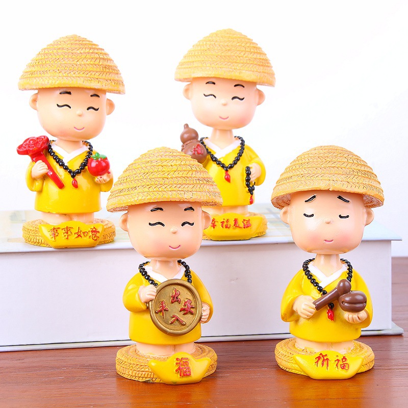 汽车摆件摇头和尚可爱网红祈福保平安车内装饰公仔中式禅意摆设品|ms