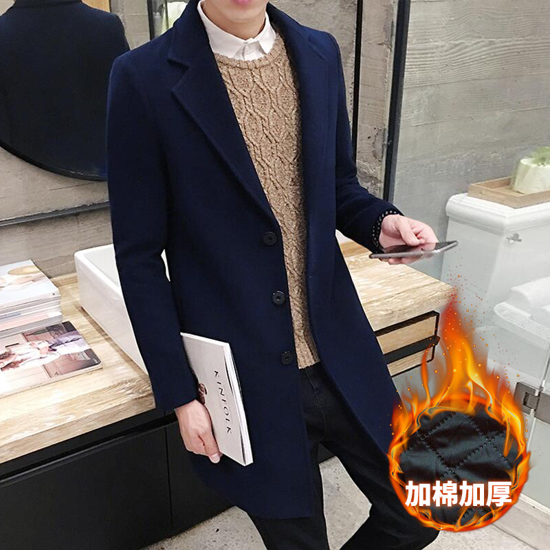 Gabardina de los hombres de longitud media SLIM-Fit estilo coreano otoño 2022 Nuevo abrigo de lana de los hombres otoño e invierno abrigo de lana de moda image 2