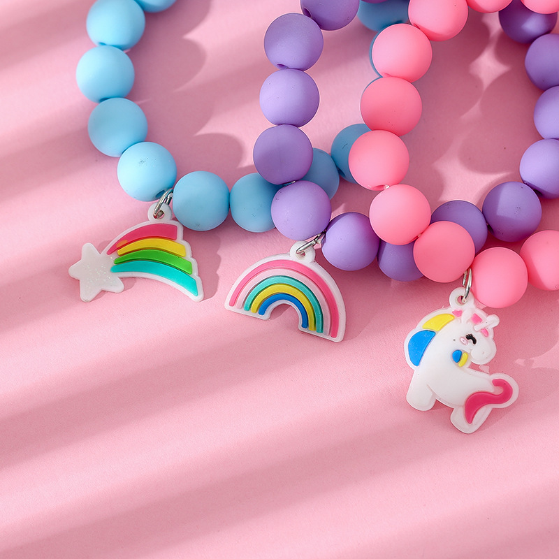 Cute Rainbow Unicorn Arylic Stoving Varnish Kid's Bracelets 3 Piece Set display picture 1