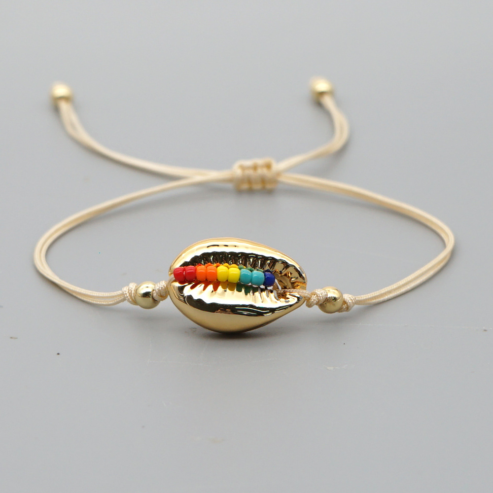 Fashion Niche Fashion Beach Style Rainbow Rice Bead Woven Natural Shell Bracelet For Women display picture 6