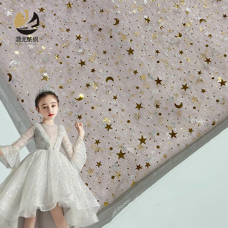 Fabricante de suministro de hilo de la luna de estrella punto estampado tela de hilo de malla estrella vestido vestido