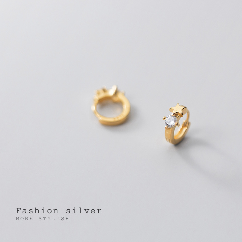 Eloch s925 botón de orejas de plata estrella de diamante femenina temperamento literario joyas de orejas G7063