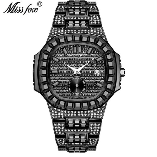 MISSFOX European and American fashion punk hip-hop diamond-filled men's watch gold waterproof calendar quartz watch trendy