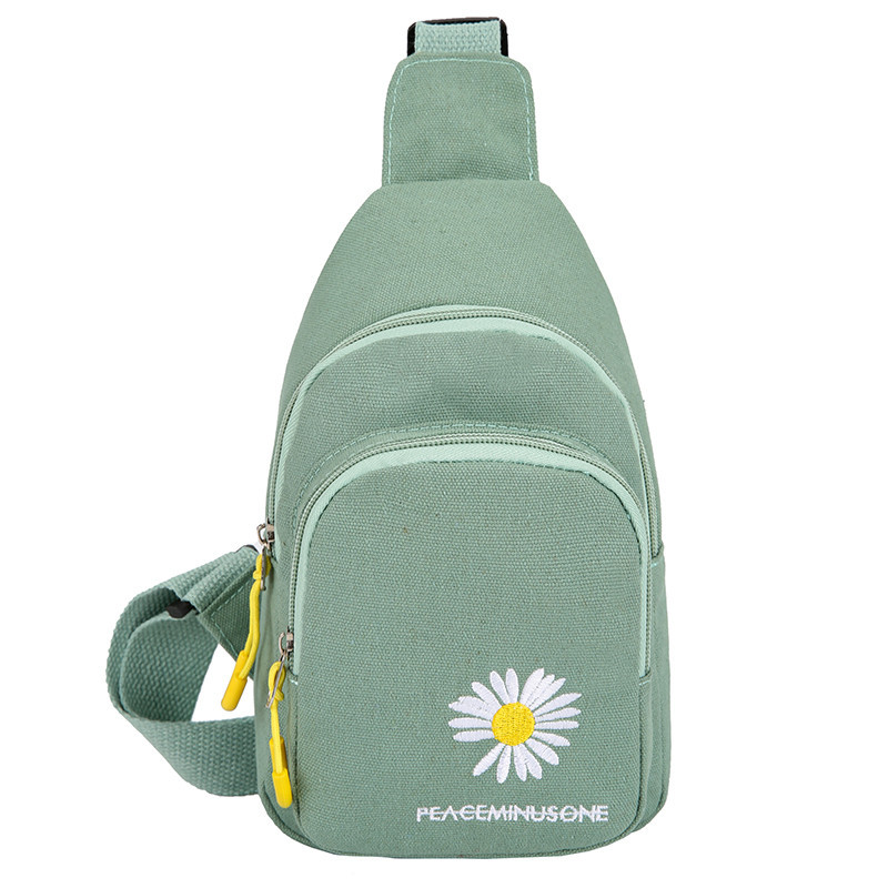 Bolso de lona para mujer estilo fresco y artístico con bordado de margarita, bandolera tipo pecho, moda INS