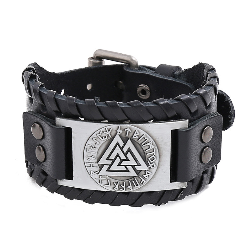 Cross-border explosions jewelry Nordic retro Viking totem leather bracelet Odin Mark men's bracelet a generation of hair