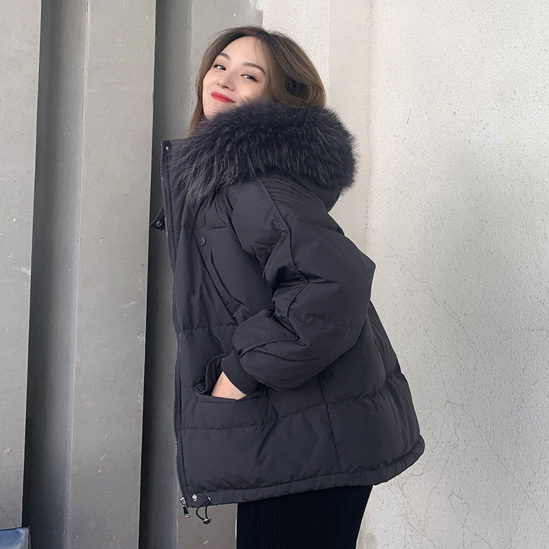 2020冬新款韩版短款羽绒服女大貉子毛领中长款面包服收腰加厚外套|ms