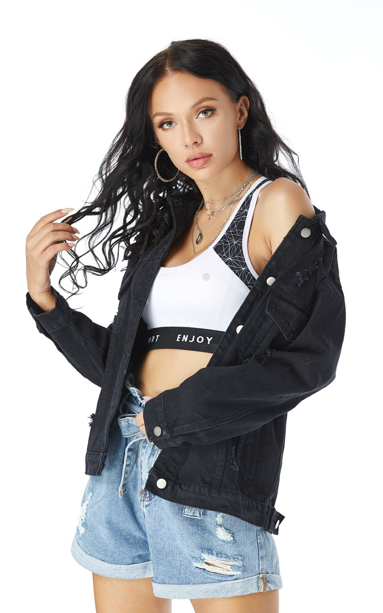 black slim denim jacket shorts  NSSY9471