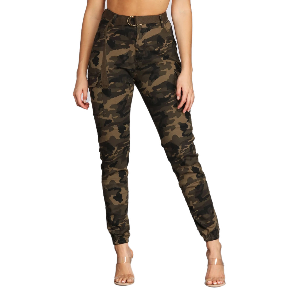 Robe femme slim imprimé camouflage décontracté petit pied pantalon_voghion.com