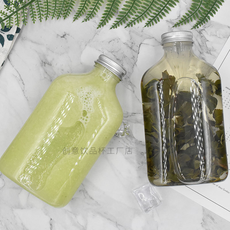 Cold tea bottle disposable PET plastic cold drink milk tea Oolong tea packaging outer flat bottle with filter nozzle