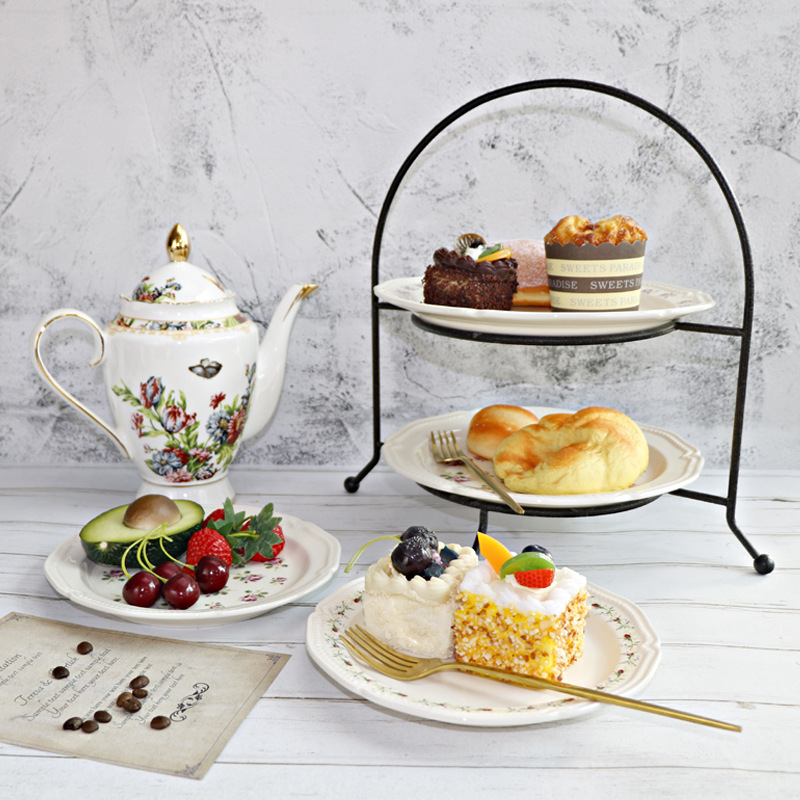 Xinming francés retro vajilla calcomanías en relieve hogar placa de cerámica tazón occidental placa plana plato de fruta ensalada tazón