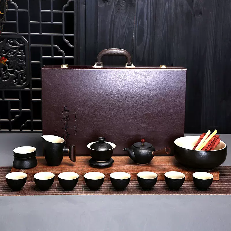 日式陶瓷家用禅风黑陶新品茶具大套装羊脂玉商务银行保险礼品logo
