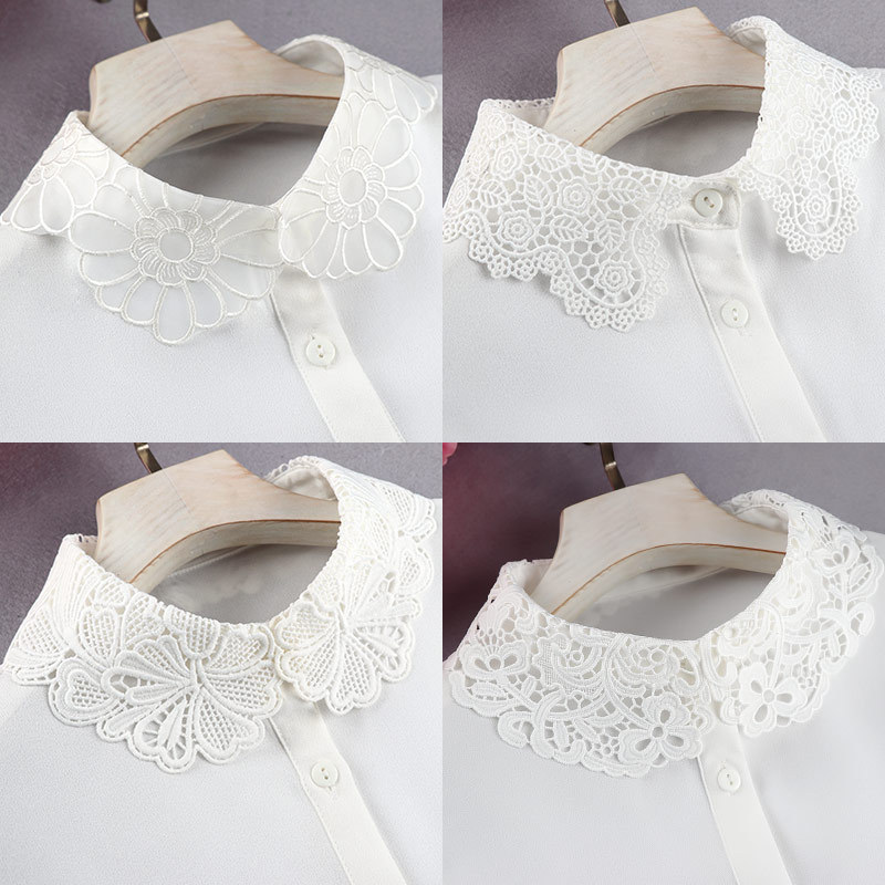 New Korean version of hollow lace false collar shirt embroidery chiffon false collar shirt collar female doll collar a generation of hair