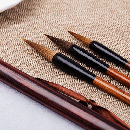 Deli 36005 large, medium and small regular student brushes, wolf hair brushes, 3-piece set, calligraphy practice, Chinese painting practice brushes