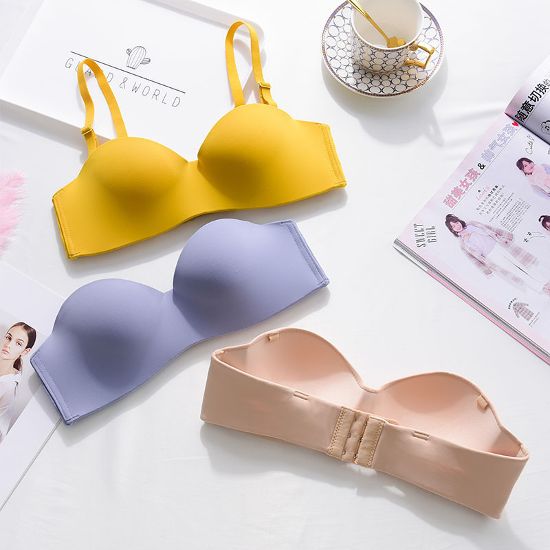 Set of Strapless Anti-Slip Seamless Glossy Bras with No Underwire, Invisible Push-Up Bras