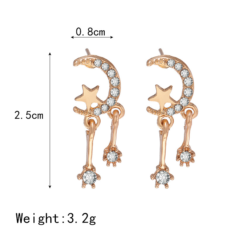 Simple Star And Moon Metal Texture Earrings With Diamonds And Shiny Tassel Earrings display picture 1