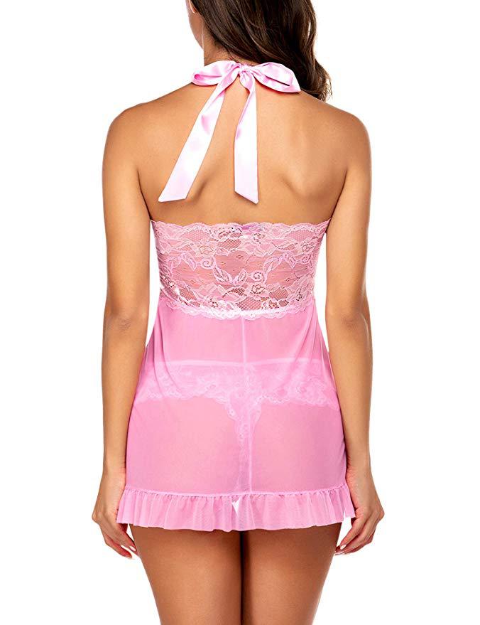 New Sexy Perspective Dress Hanging Neck Mesh Split Skirt_voghion.com