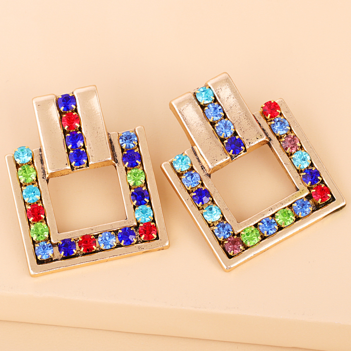 Exaggerated  Square Alloy Diamond-studded Glass Earrings display picture 16