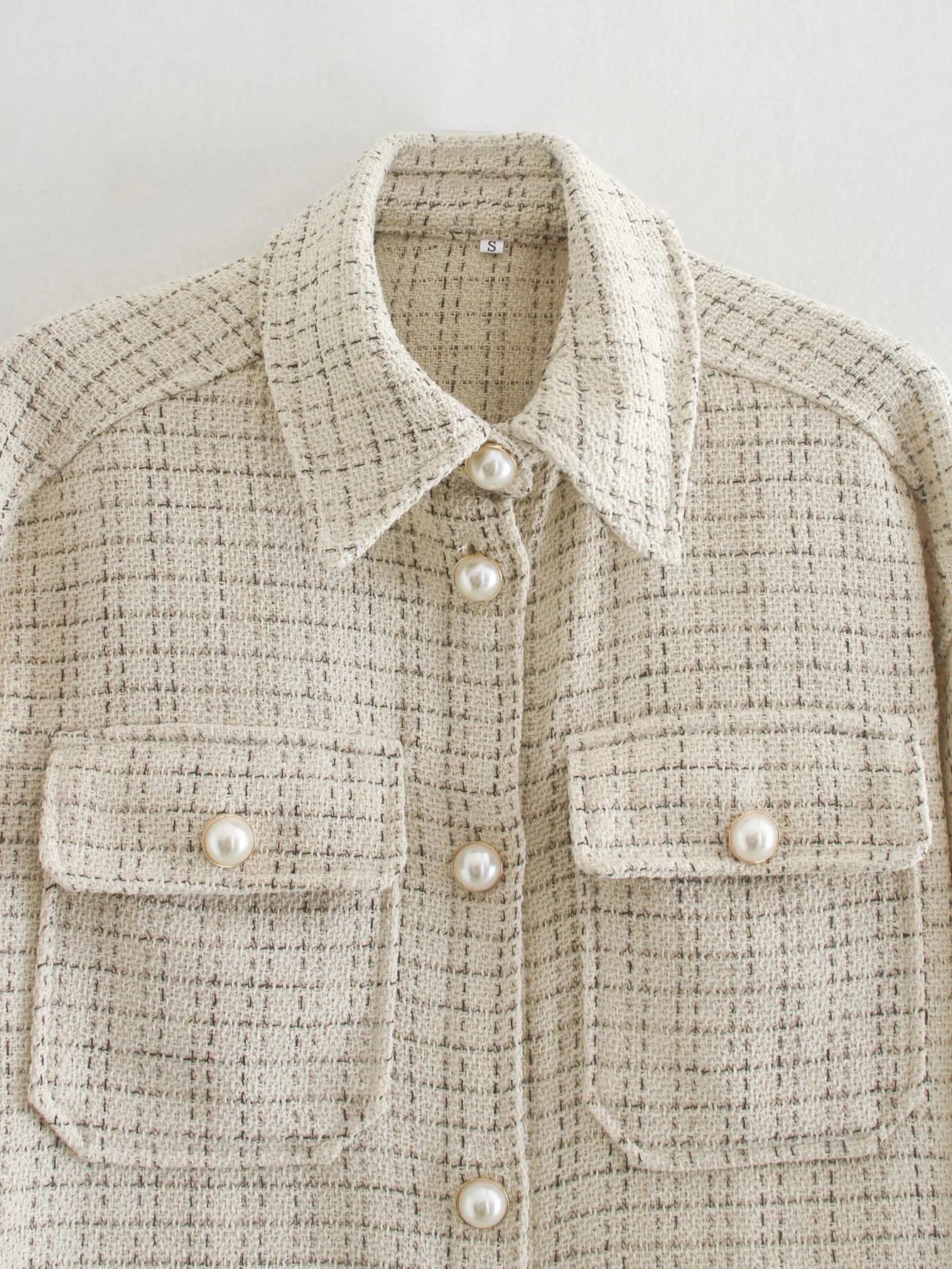 Retro Pearl Buckle Woolen Shirt Jacket NSAC14321