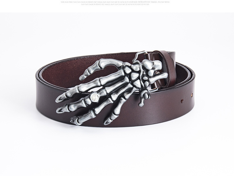 Men's Leather Belt With Skull Claw Buckle For Biker Style_voghion.com