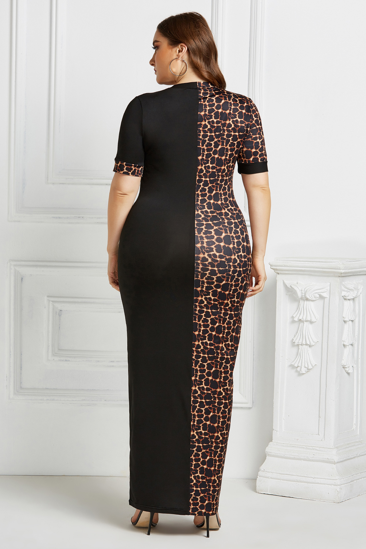 summer plus size sexy short sleeve leopard print dress NSLM33272