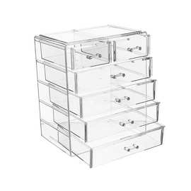 鹤成透明化妆品收纳盒桌面抽屉式整理盒塑料护肤品梳妆盒厂家直销