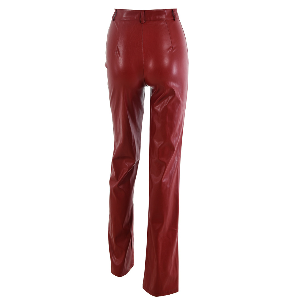 high waist zipper PU leather trousers NSFD30652