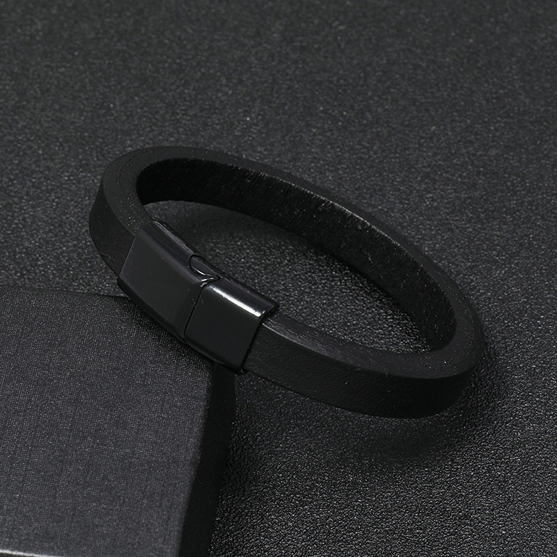 Black casual multicolor alloy simple leather bracelet