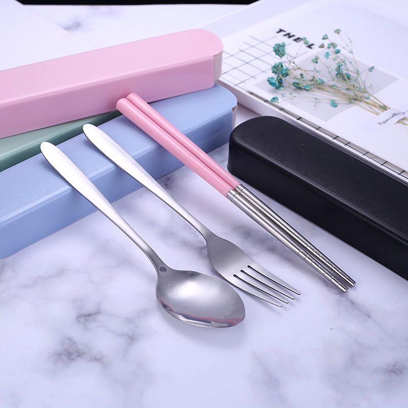 Fork Spoon Chopsticks Tableware Set Net Celebrity Creative Chinese Student Three-piece Set Stainless Steel Portable Tableware Wholesale Fork Spoon Chopsticks Tableware Set Net Celebrity Creative Chinese Student Three-piece Set Stainless Steel Portable Tableware Wholesale