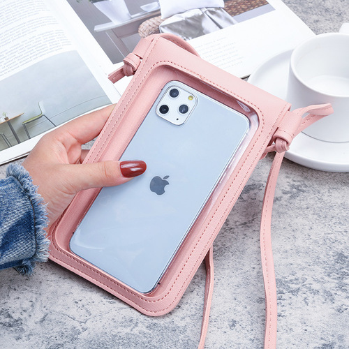 2020 new student buckle small bag, women's heart-shaped decorative transparent touch screen simple retro mobile phone bag