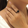 Fashionable material heart shaped, black gemstone ring, simple and elegant design, European style