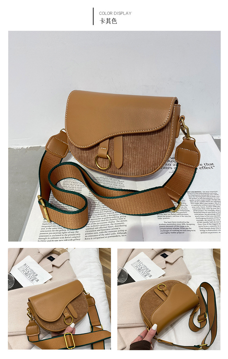Retro Fashion Wide Shoulder Strap Saddle Bag display picture 5