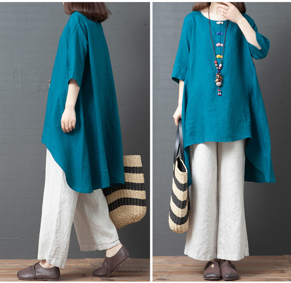 Casual Round Neck Mid-Length Shirt Skirt Top NSYF2826