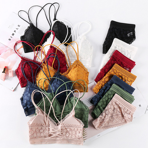 Lace Underwear Set New Fashion Cross Shoulder Straps Push-Up Wireless Bra Women's Underwear One Piece Dropshipping