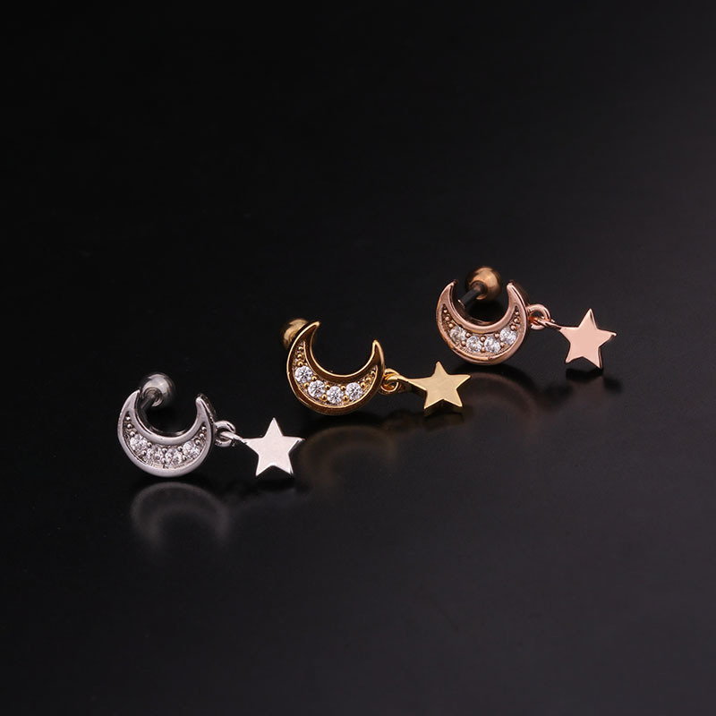 1g Weight Earrings Classification Housewarming, Anniversary, Business, Wedding, Travel, Birthday, Festival Occasion Metal Material Star Pattern Women'S Gender Inlaid Zircon Design Korean Creative  Studs Stainless Steel  Earrings 9