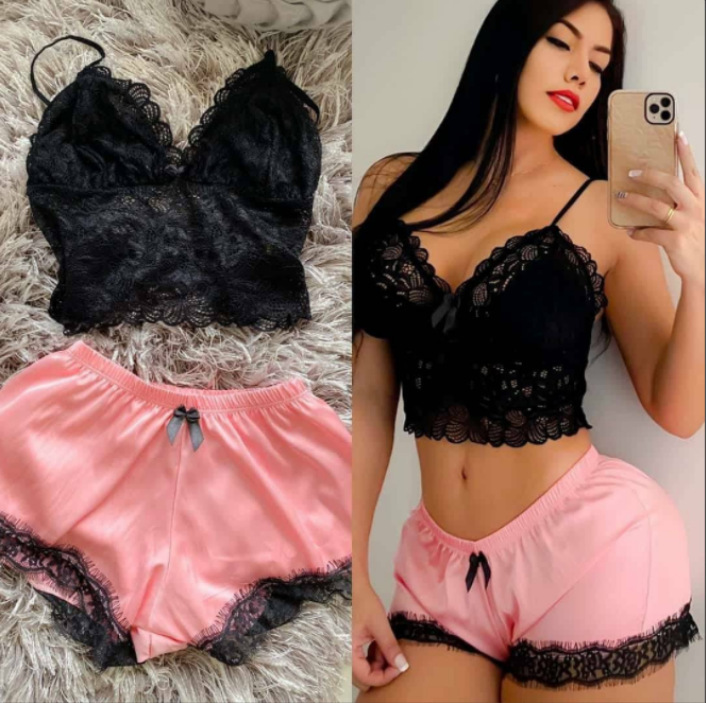 Wholesale European and American Imitation Silk Black Home Clothes Two-Piece Set Fashionable and Comfortable Lace Pajamas Set Light Luxury Wholesale European and American Imitation Silk Black Home Clothes Two-Piece Set Fashionable and Comfortable Lace Pajamas Set Light Luxury
