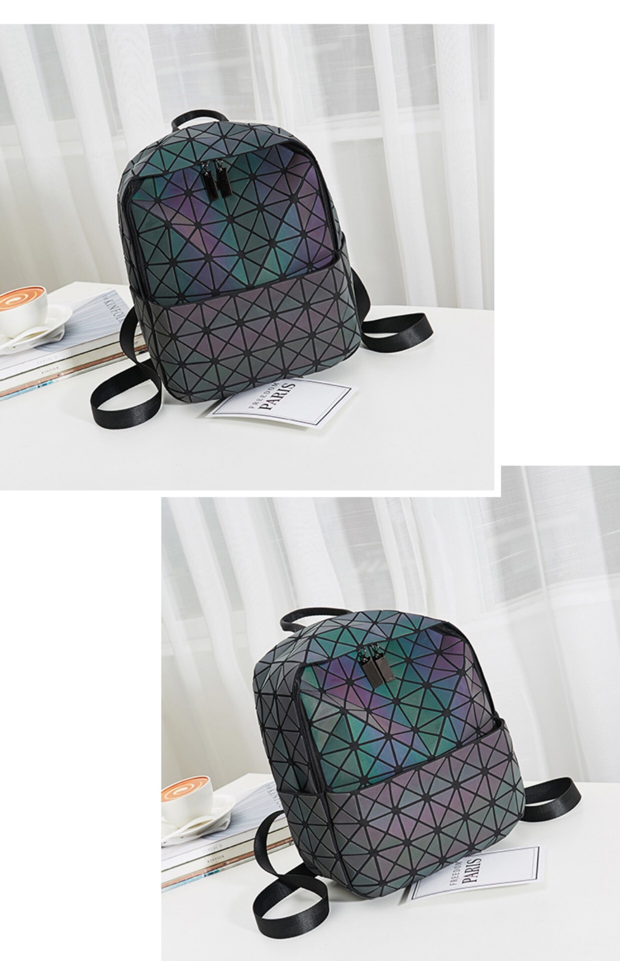 Geometric Luminous Diamond Grid Backpack For Men And Women_voghion.com